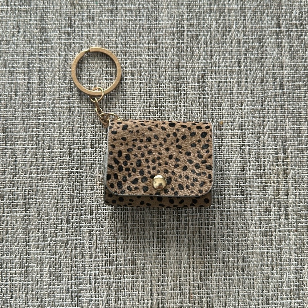 Brown Leopard AirPod Pro Case, Genuine Calf Hair & Leather Keychain
